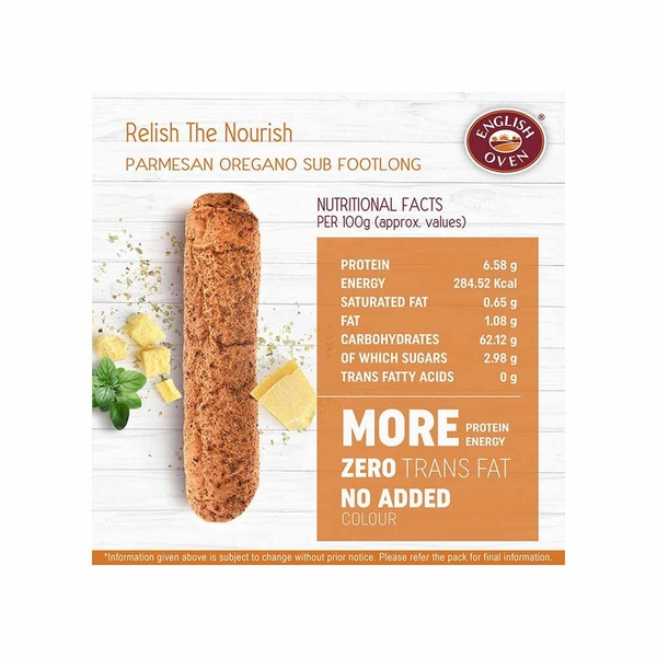 English Oven Sub Footlong Parmesan Oregano Bread - 150 gm