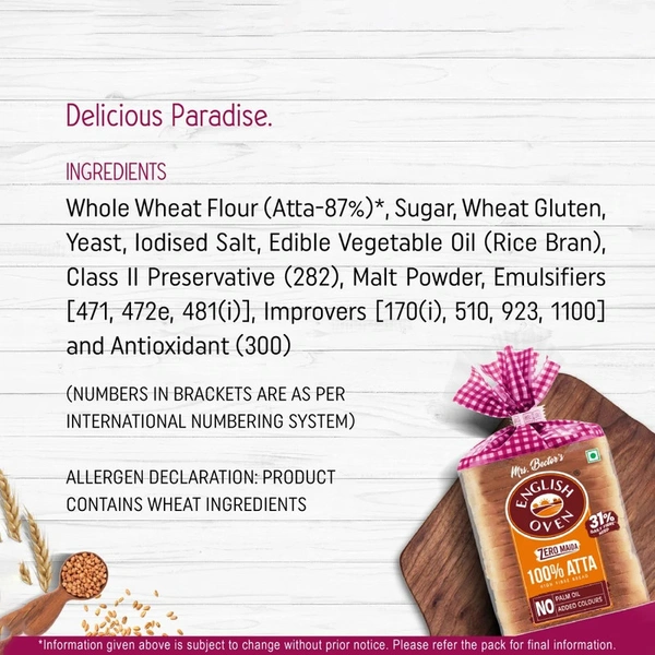 English Oven Zero Maida 100% Atta Bread - 400 gm
