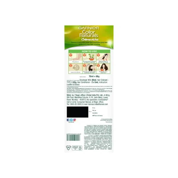 Garnier Color Naturals Cr鑴欑瘬me Hair Colour-Brown - 70 ml+60 gm