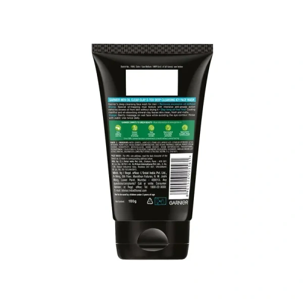 Garnier Men Clay D-Tox Deep Cleansing Icy Face Wash 100 gm - 100 gm