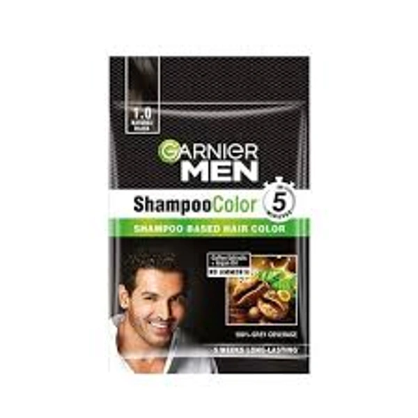 Garnier Men Shampoo Color 1.0 Natural Black - (10 ml + 10 gm) - 1 Unit