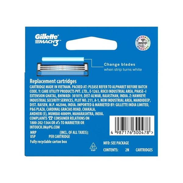 GILLETTE MACH 3 CARTRIDGES - 4 PIECE