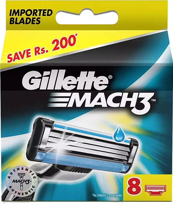 GILLETTE MACH 3 MANUAL SHAVING RAZOR BLADES (CARTRIDGE) - 8 PIECE