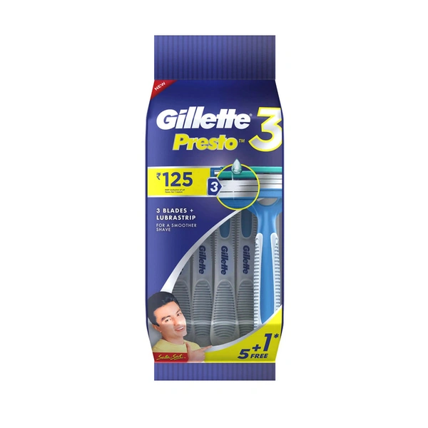 GILLETTE PRESTO 3 BLADE RAZOR (BUY 5 GET 1 FREE) - 6 PIECE