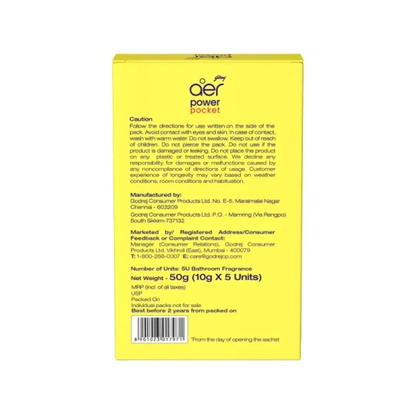 Godrej Aer Power Pocket Air Freshener - Pack of 5 - 5 x 10 g