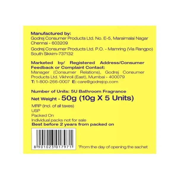 Godrej Aer Power Pocket Air Freshener - Pack of 5 - 5 x 10 g