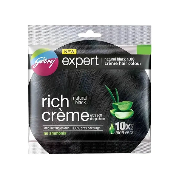 Godrej Expert Cr鑴欑瘬me Hair Colour for Women & Men (Natural Black) - 20 gm