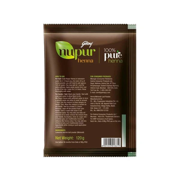 Godrej Nupur 100% Pure Henna Hair Colour/Mehndi - 120 gm