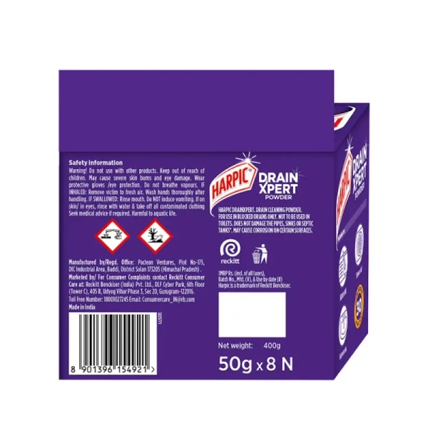 Harpic Drain Xpert Drain Cleaners Powder - 8x50g