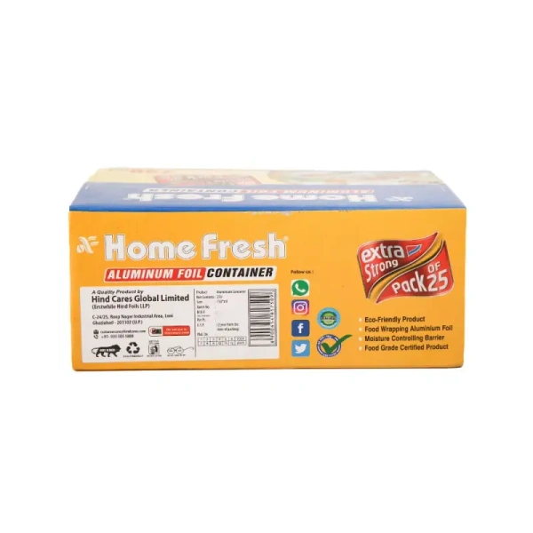 Home Fresh Aluminium Disposable Food Container (250 ml) - 1 pack (25 pieces)