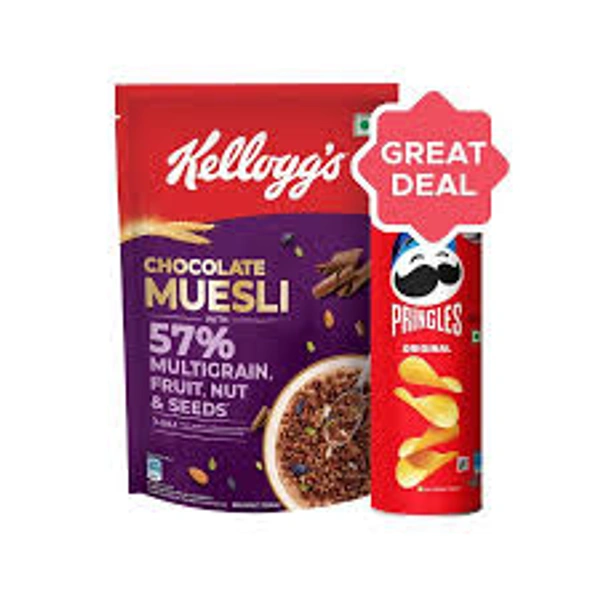 Kellogg'S Chocolate Muesli + Pringles Original Potato Chips Combo (450 Gm + 107 Gm) - 557 gm - 557 gm