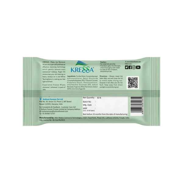 Kressa Makeup Remover Wipes - 1 Pack (30 Piece)