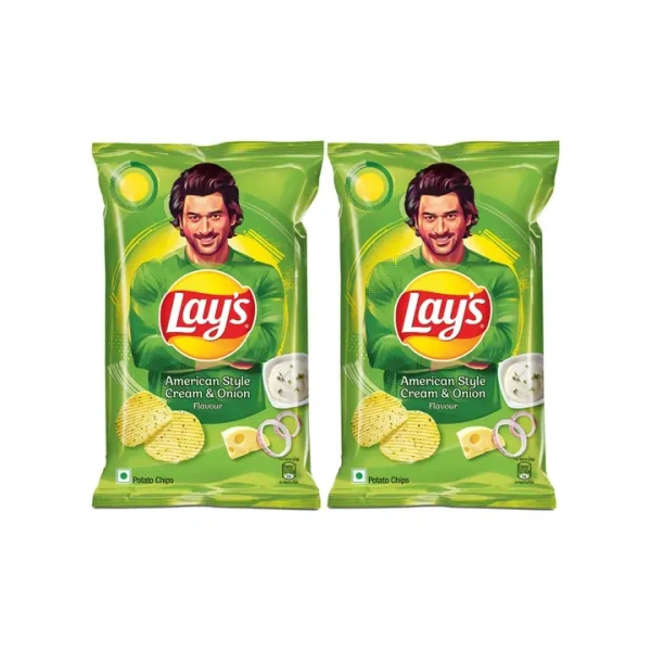 Lay'S American Style Cream & Onion Flavour Potato Chips Pack Of 2 - (2*82 gm) - 164 gm - 164 gm