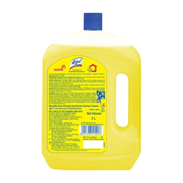 Lizol Disinfectant Surface & Floor Cleaner (Citrus) - 2 ltr - 2 ltr