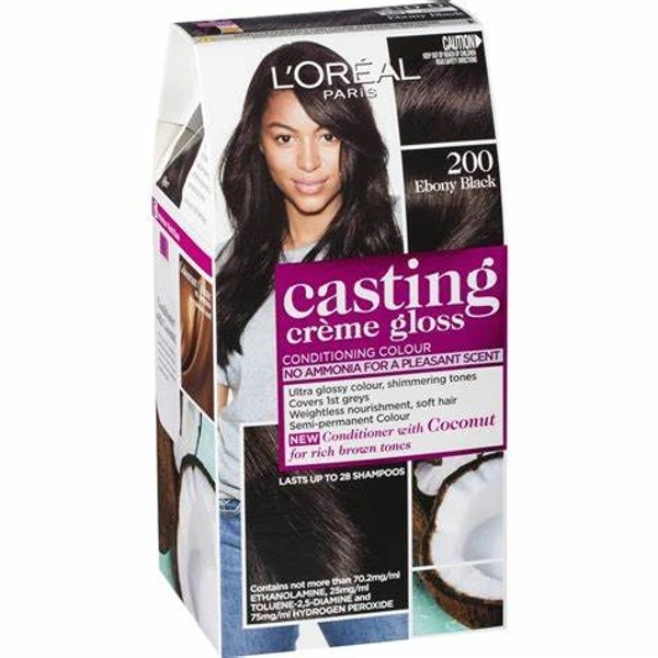 L'Oreal Paris Casting Cr鑴欑瘬me Gloss 200 Cr鑴欑瘬me Hair Colour (Ebony Black) - 21 gm+24 ml