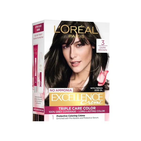 L'Oreal Paris Excellence Cr鑴欑瘬me Hair Colour (Dark Brown) - 72 ml+100 gm