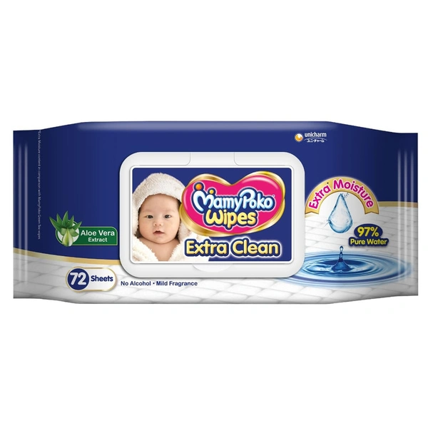 MAMYPOKO EXTRA CLEAN WIPES WITH ALOEVERA (PACK OF 72) - 72 PIECE