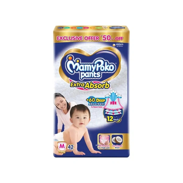 MAMYPOKO PANTS EXTRA ABSORB DIAPERS (M) (7-12 KG) - 42 Pieces