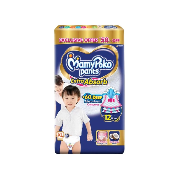MAMYPOKO PANTS EXTRA ABSORB DIAPERS (XL) (12-17 KG) - 40 Pieces - 40 Pieces