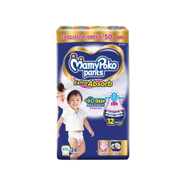 MAMYPOKO PANTS EXTRA ABSORB DIAPERS (XXL) (15-25 KG) - 34 PIECE