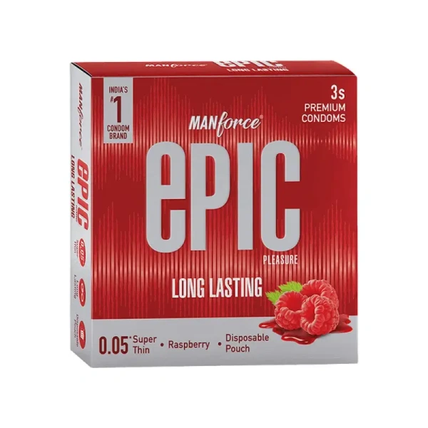Manforce Epic Pleasure Long Lasting Raspberry Condom-3 Piece - 3 Piece