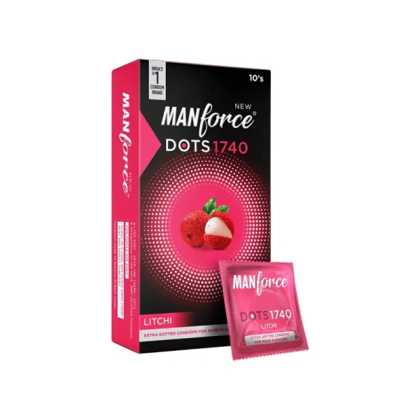 Manforce Extra Dotted Condom (Litchi Flavour)-10 Piece - 10 Piece