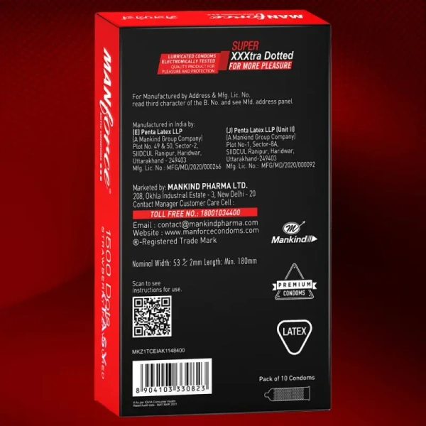 Manforce Xotic Extra Dotted Condom - Strawberry Flavour - 3 in 1-10 Piece - 10 Piece