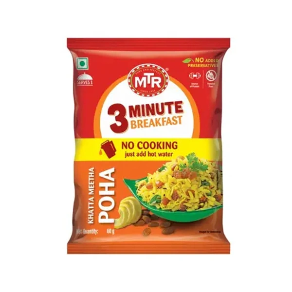 MTR 3 Minute Khatta Meetha Poha Breakfast Mix - 60 gm - 60 gm