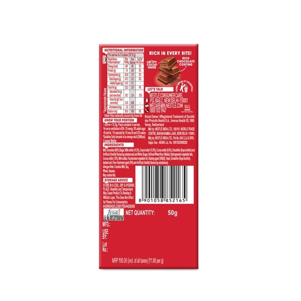 Nestle Kitkat Rich Chocolate Coated Wafer Bar - 50 Gm - 50 Gm