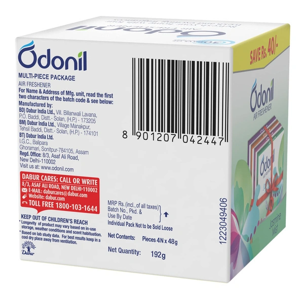 Odonil Bathroom Air Freshener Blocks Mixed Fragrances Pack of 4 - (4*48 gm) - 192 gm - 192 gm
