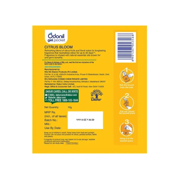 Odonil Gel Pocket Citrus Bloom Air Freshener 10gm - 10gm