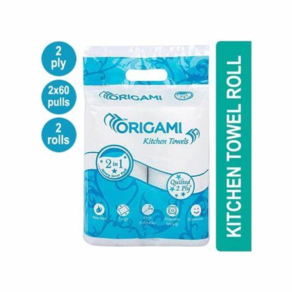 Origami 2 in 1 Kitchen Towel Roll (2 Ply) - 1 pack (2 rolls x 60 pulls)