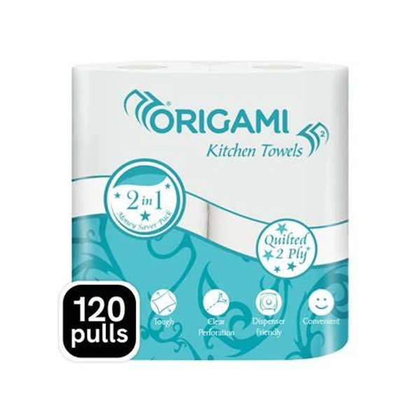 Origami 2 in 1 Kitchen Towel Roll (2 Ply) - 1 pack (2 rolls x 60 pulls)
