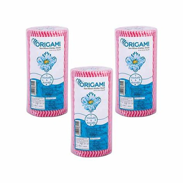Origami Kitchen Towel Roll - Non Woven (2 Ply) - Pack of 3 - 3 x 1 roll (80 pulls)