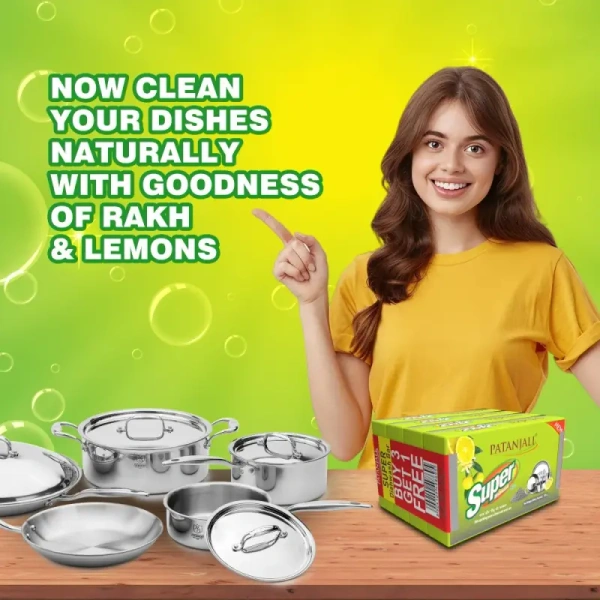 Patanjali Super Dishwash Bar - Buy 3 Get 1 Free - 900 gm - 900 gm