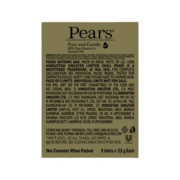 Pears Moisturing with Glycerine Pure & Gentle Soap (8*125 gm) - 1 kg