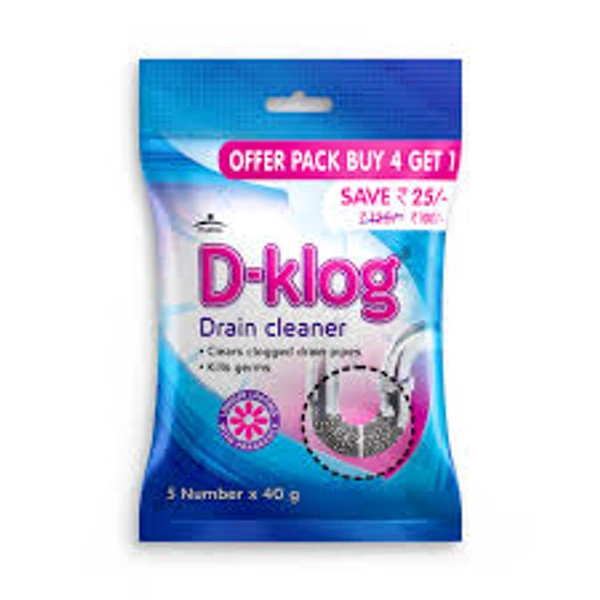 Pidilite D-Klog Drain Cleaners - 1 pack (5 x 40 g)