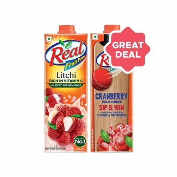 Real Fruit Power Cranberry Juice + Real Fruit Power Litchi Juice Combo - 2 ltr - 2 ltr
