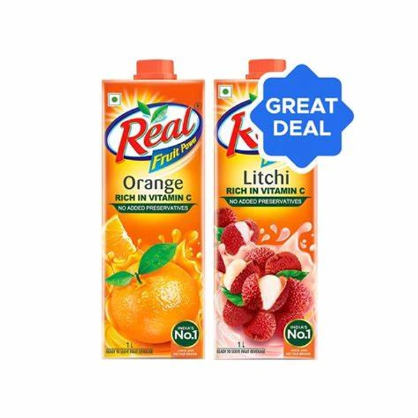 Real Fruit Power Orange Juice + Fruit Power Litchi Juice Combo - 2 ltr - 2 ltr