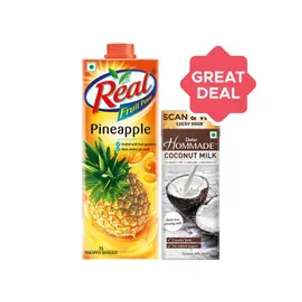 Real Fruit Power Pineapple Juice + Hommade Coconut Milk Combo (1 ltr + 200 ml) - 1.2 ltr - 1.2 ltr
