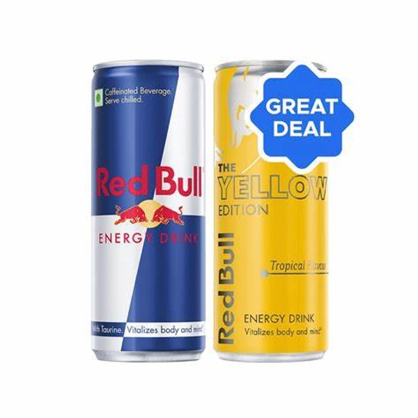 Red Bull Energy Drink (250 Ml) + Red Bull Energy Drink (Yellow Edition Tropical) Combo - 500 ml - 500 ml