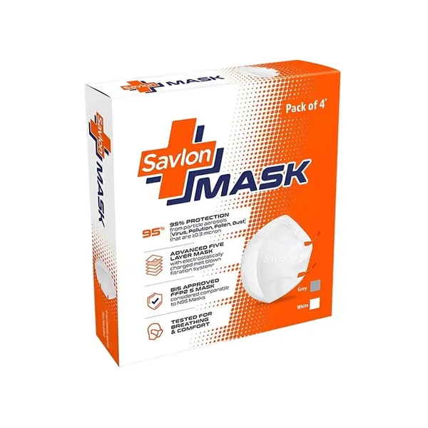 Savlon BIS Certified FFP2 Mask (Comparable to N95, Grey/White) - 4 Pieces - 4 Pieces
