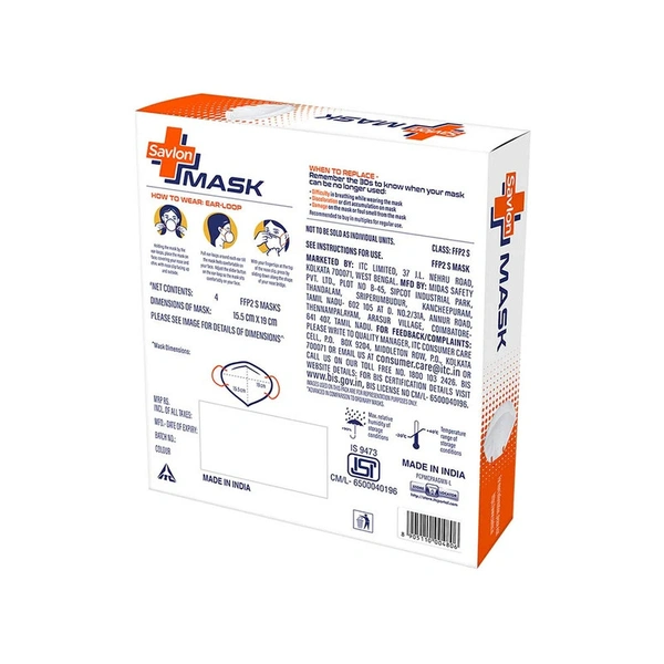 Savlon BIS Certified FFP2 Mask (Comparable to N95, Grey/White) - 4 Pieces - 4 Pieces