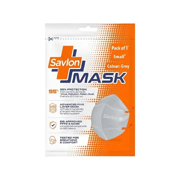 Savlon BiS Certified Small Mask (Comparable to N95, Grey) - 1 Pieces - 1 Pieces