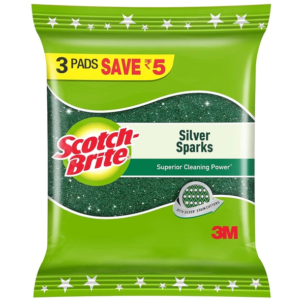 Scotch Brite Silver Sparks Scrub Pad 3 Pieces - 1 Pack (3 pieces) - 1 Pack (3 pieces)