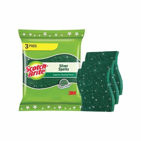 Scotch Brite Silver Sparks Scrub Pad 3 Pieces - 1 Pack (3 pieces) - 1 Pack (3 pieces)