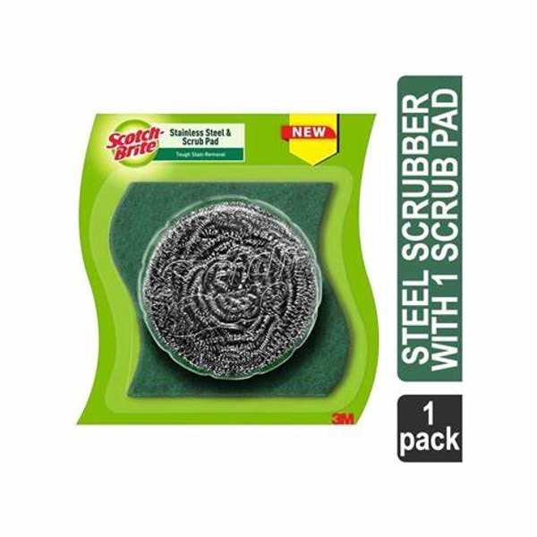 Scotch Brite Stainless Steel Scrubber with 1 Scrub Pad - 1 Pack - 1 Pack