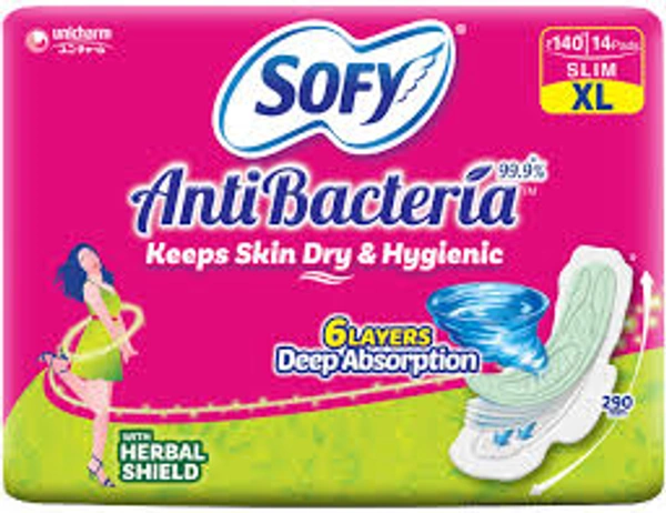 Sofy Anti Bacteria Pads Keeps Skin & Dry Hygienic XL 140 mm-14 Pads - 14 Pads