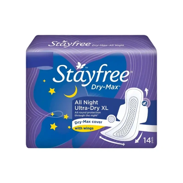 Stayfree Dry Max All Night Sanitary Pads (Extra Large Wings) - (XL, 14 Pieces) - 14 Pieces