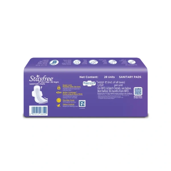 Stayfree Dry Max All Night Sanitary Pads (XL/XXL, 28 Pieces) - 28 Pieces